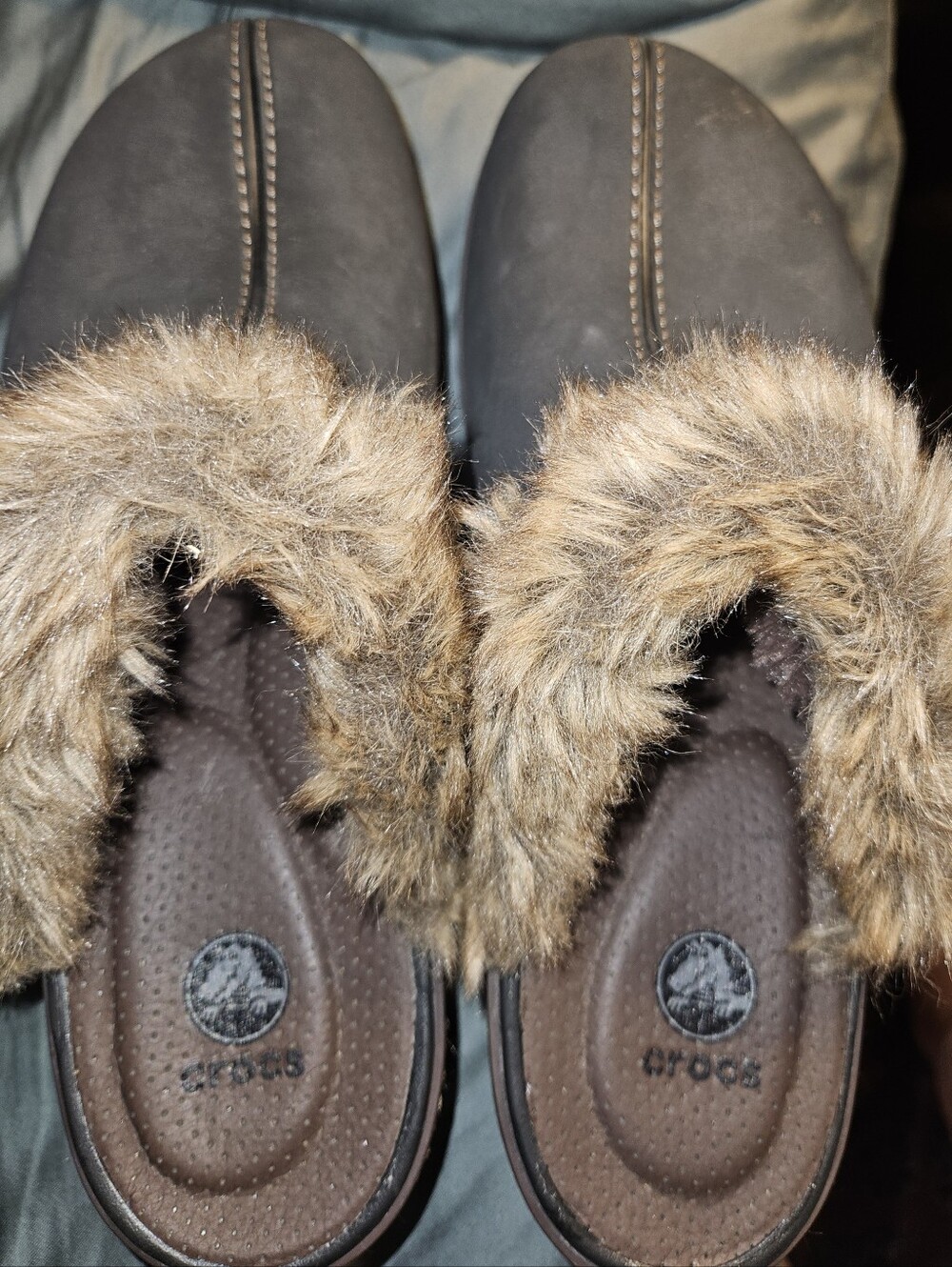 CROCS Brown Faux-Fur Trim Slip-On Clog